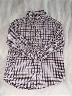 Jacadi White Button-Down Shirt with Red and Navy Plaid